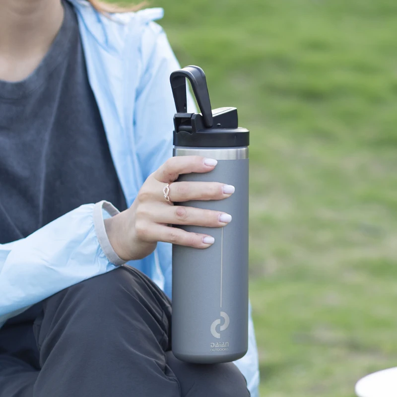 20oz 32oz Luxury Double Wall Wide Mouth Stainless Steel Water Bottle with Straw Sports Vacuum Flask with Foldable Straw Lid