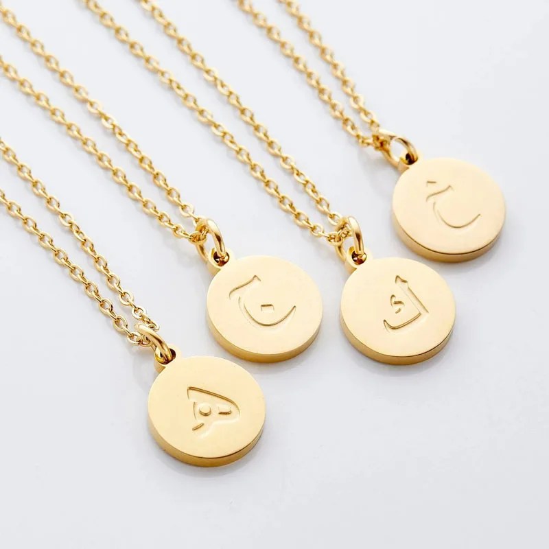 Custom engrave simple Jewelry Wholesale Women Arabic Necklace Gold Plated Stainless Steel Initials Greek Arabic Letter Necklace