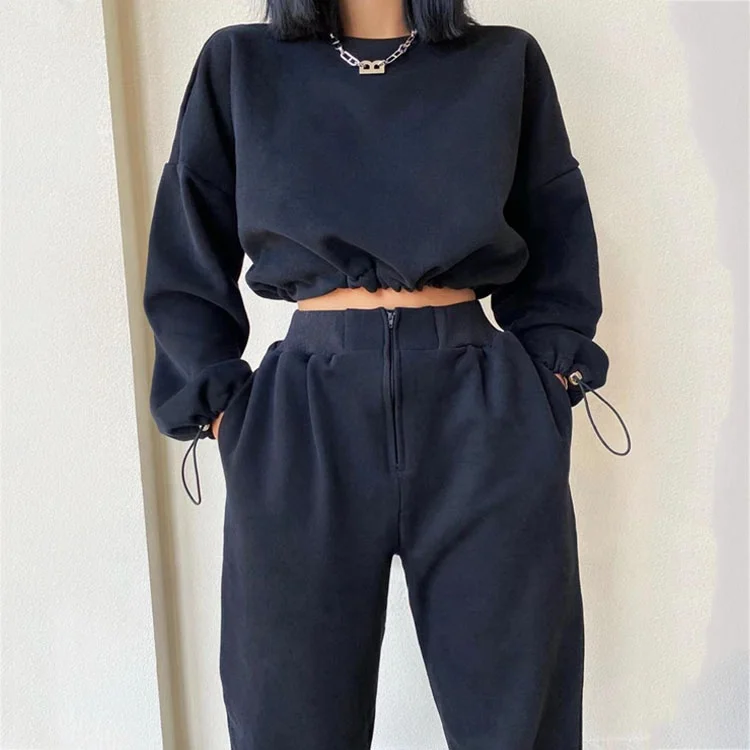 Crop Top Oversize Women Sportswear 2 Pieces Sweatpants Sweatshirt Set For Women