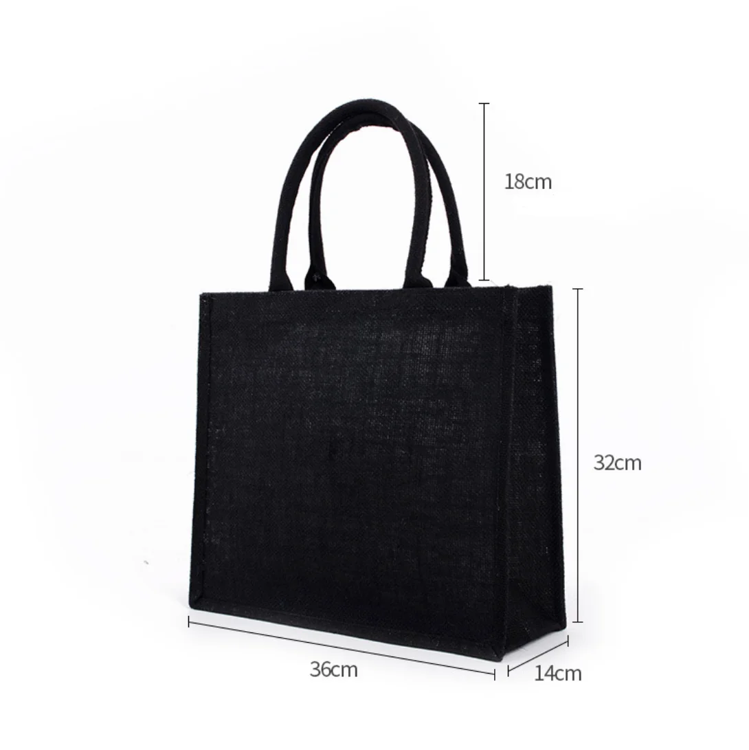 High Quality Fashion Waterproof Linen Natural Black Beach Bag Burlap Shopping Tote Jute Bag