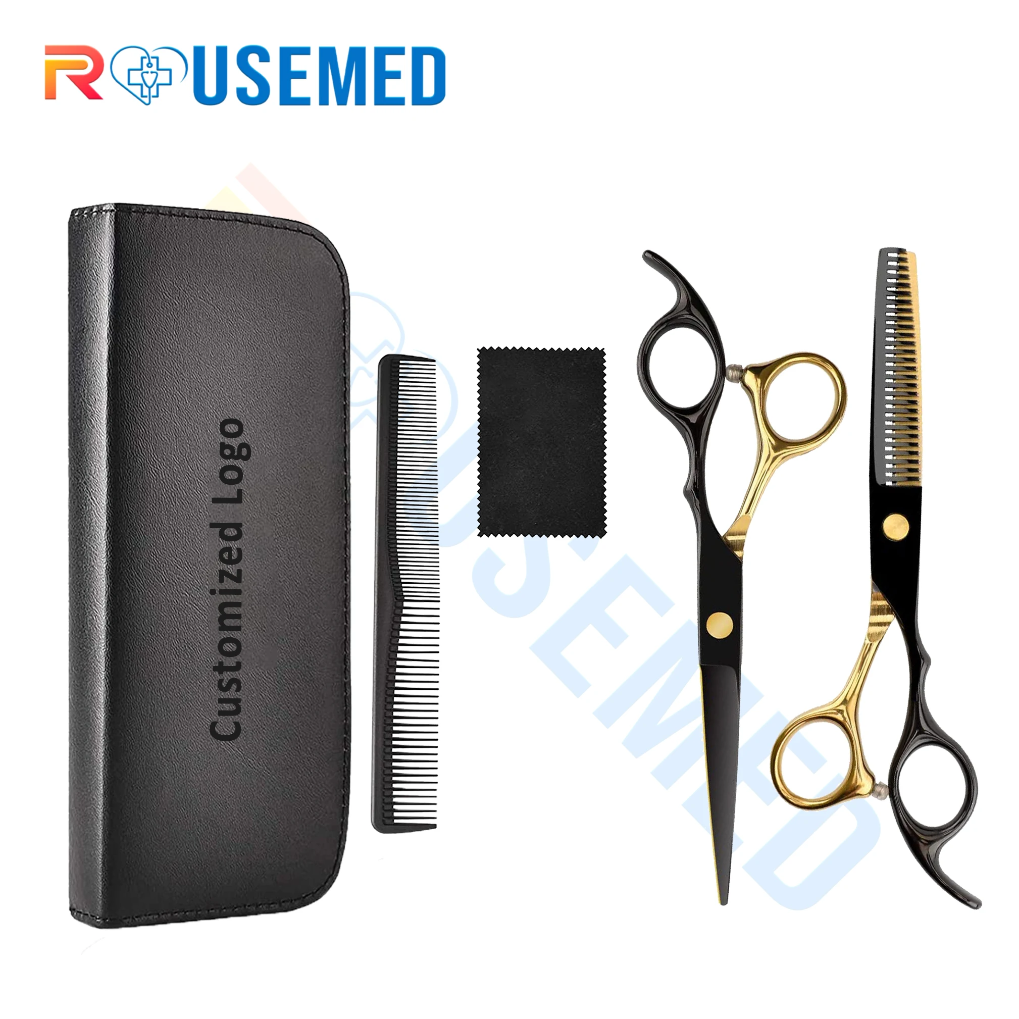 ROUSEMED 2022 High Quality Factory  Price Stainless Steel Hair Dressing Scissors with Comb and Pouch Best Barber Scissors