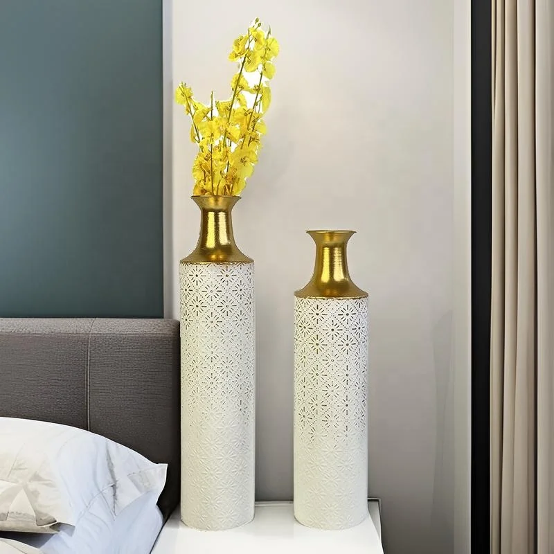 Lander French Country Elegant Gold Floor Metal Table Vase Decor Flower Pot