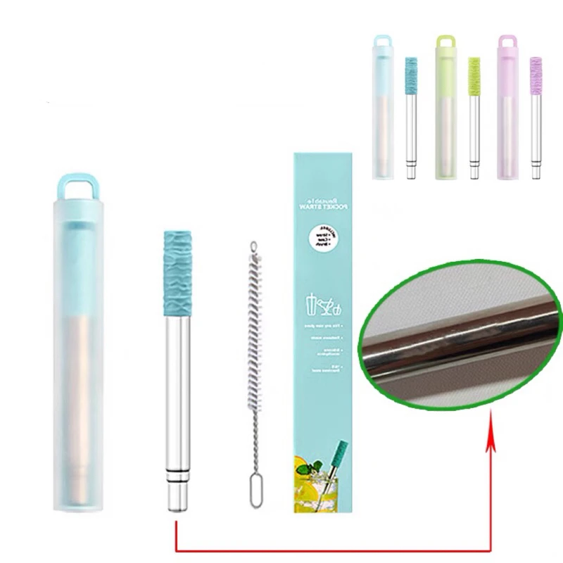 Silicone stainless steel straw can be reused environmentally friendly adult portable non-disposable folding