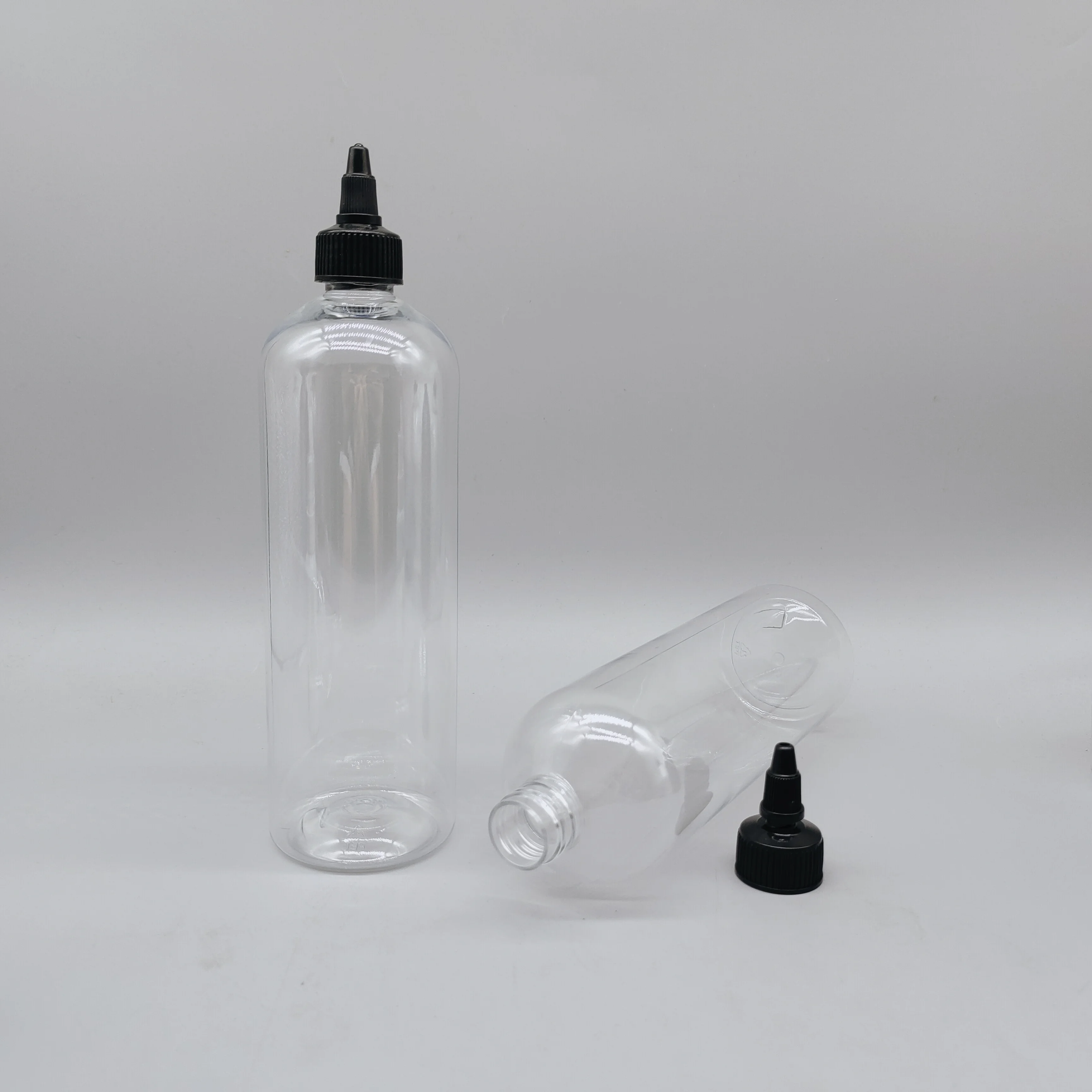500ml Long Skinny Style Glue Squeeze Plastic Transparent Bottle Ink Sauce Packaging 16oz With Black Twist Cap