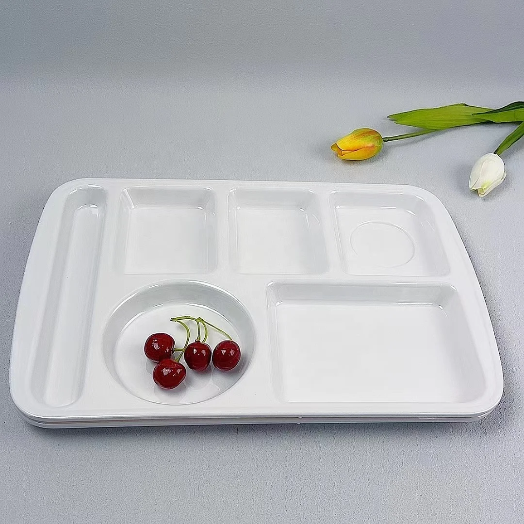 Home and kitchen hotel supplies sectional Rectangle melamine serving fast food tray with logo  plastic section serving  tray