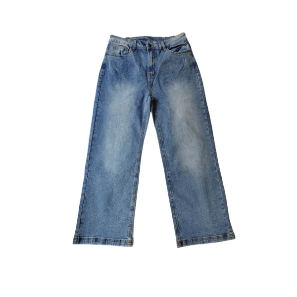 Wholesale Ready Made Hot Sale New Washed Loose Ladies Stretch Wide Leg Loose Jeans Light Blue Indigo Custom
