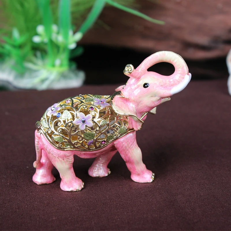 YI SHANG BAO   Handmade enamel painted cute animals exquisite elephant accessories jewelry box