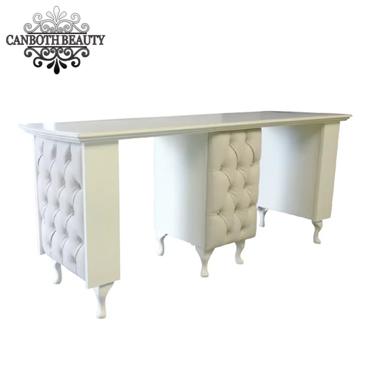 Modern White Double Nail Manicure Table with Marble Top CB-M952