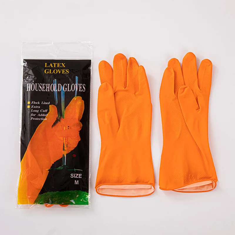 Non Slip Wear Resistant Dish Washing Velvet Lining Rubber Durable Kitchen Cleaning 40g Women Work Household Orange Latex Gloves