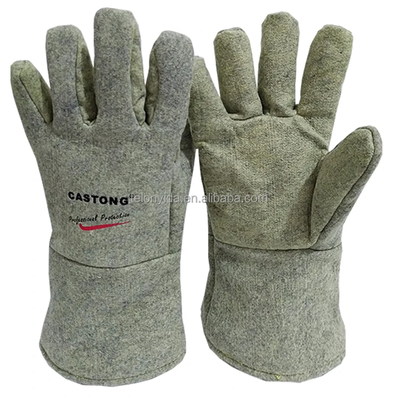 CASTONG 500 Deg.C Resisting Green Felt of Para-aramid Mixed with Carbon Fiber Heat Resistant Reinforced Gloves for Metal Smelt