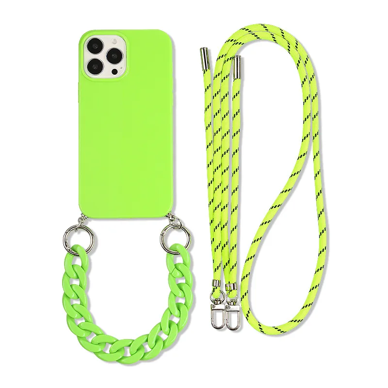 TPU Mobile Cell Phone Protective Case with Crossbody Necklace Bracelet Style chain Strap for kinds of iPhone 11 12 13 Pro Max