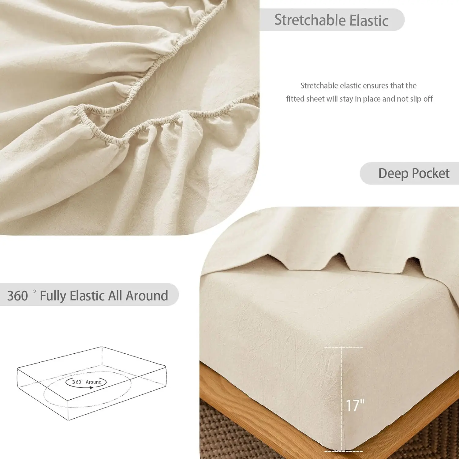100% Garment Washed Cotton Sheets Set Queen Size, Ultra Soft Cotton Bedding Sheets 4 PCS  Set