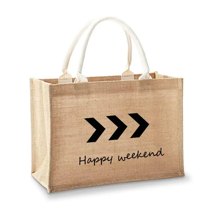 Custom Printed Logo  Strap Plain Grocery Shopping Promotional Hessian Burlap Jute Tote Bag For Advertising