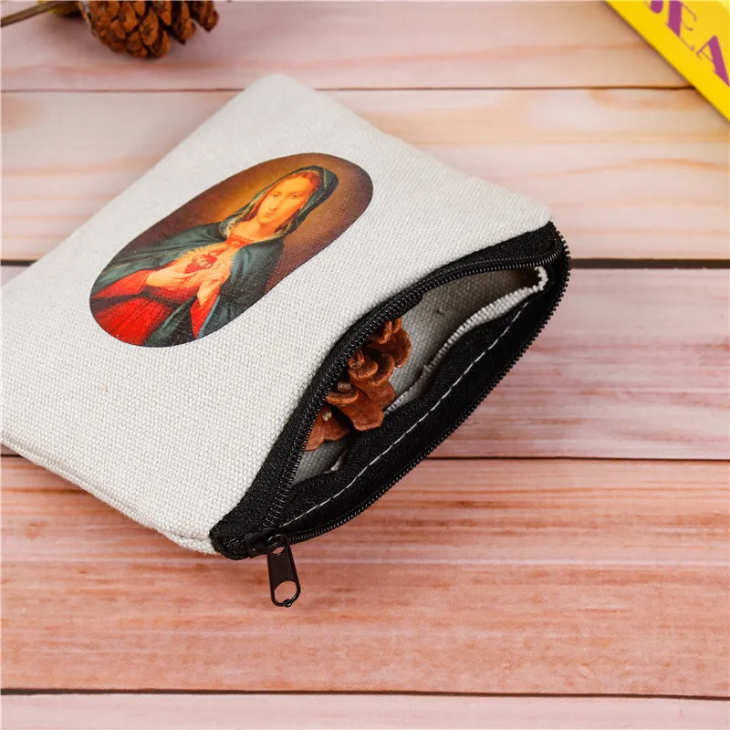 Custom Printing Various Religious Pattern Pattern Canvas Polyester Zipper Bag Ornament Headphone Storage Bag
