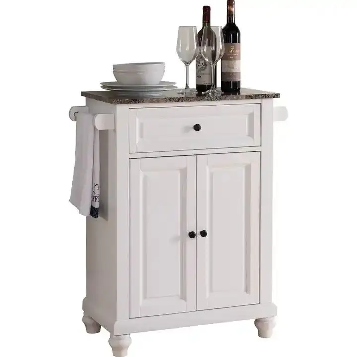 Good Quality White Kitchen Storage Cabinet with 1 Drawer, 2 Doors and Marble or wood Countertop Wood Buffet Sideboard