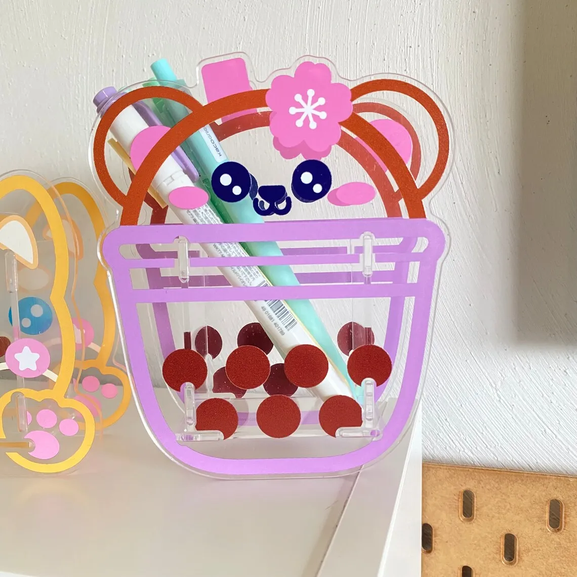 Cute Cartoon Brush Holders Stationery Desk Organizer Accessories Office Supplies Plastic Custom Acrylic Pen Holder