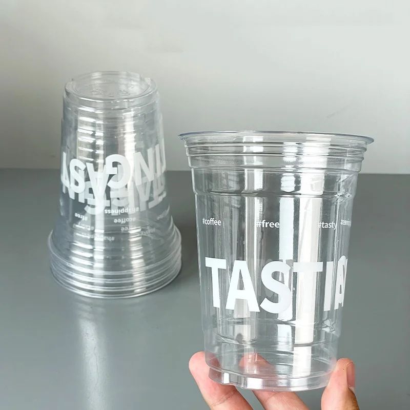 Hot sale PET plastic cup coffee bubble tea disposable plastic cup takeaway cups with lids