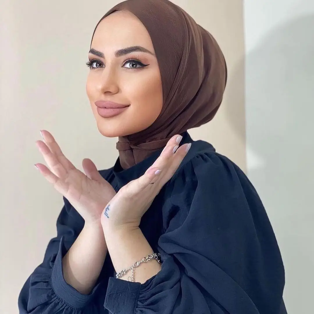Stretchy Muslim Jersey Hijab Malaysia Solid Color Tudung Bawal With Tie Women Undercap Caps Inner Scarf Cover Neck Hijab
