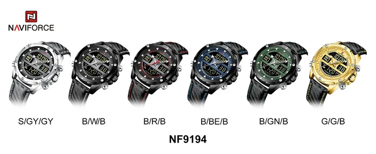 NAVIFORCE 9194 SGYGY New Analog mens watch Luxury Quartz Digital Sport Genuine Leather Wristwatch with 3 ATM waterproof relojs