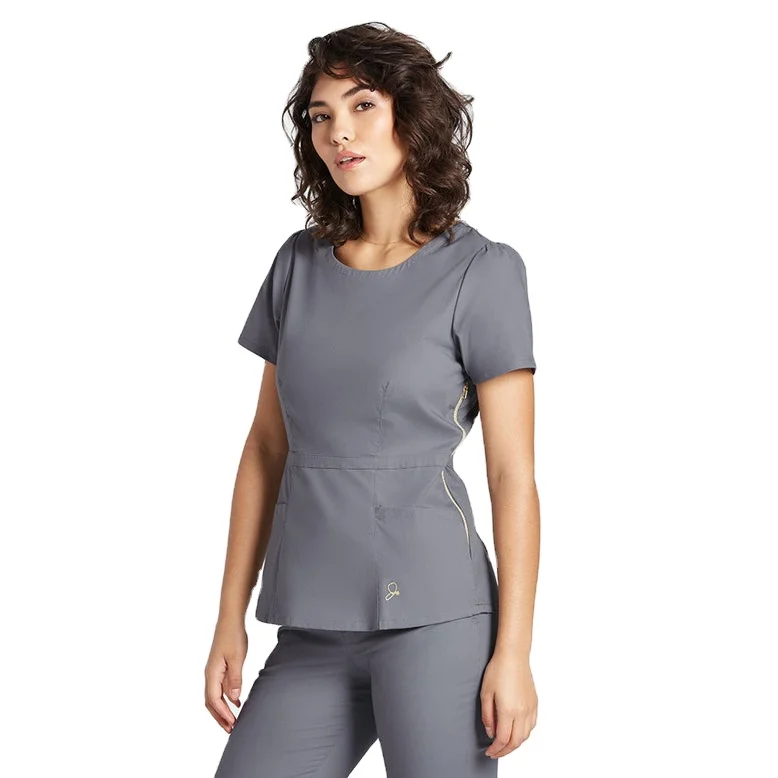 White Women Zipper Front Tunic Medical Scrub Beauty Salon Spa Uniform Customized Woven Surgical Uniform Hospital Uniforms