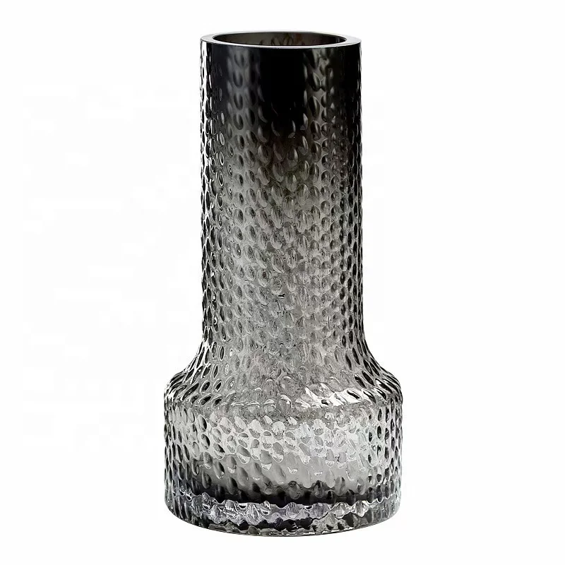Black smoke grey glass vase for fresh flowers cut modern vase unique wide stable bottom vase for table centerpiece