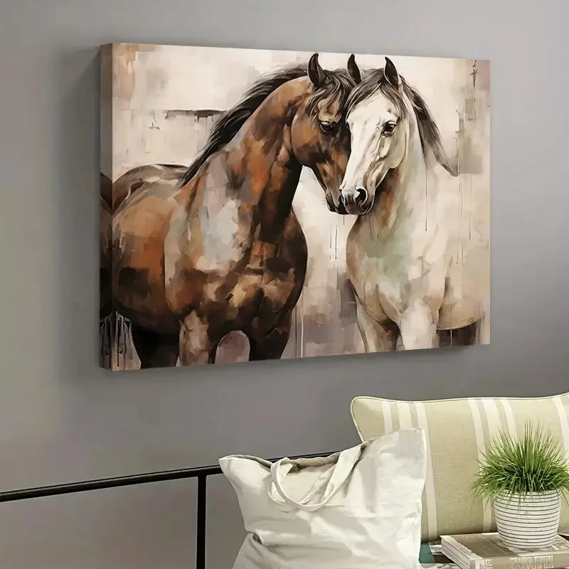 Wholesale 1pc Romantic Framed Retro Horse Canvas Wall Art  Animal Paintings Home Decor