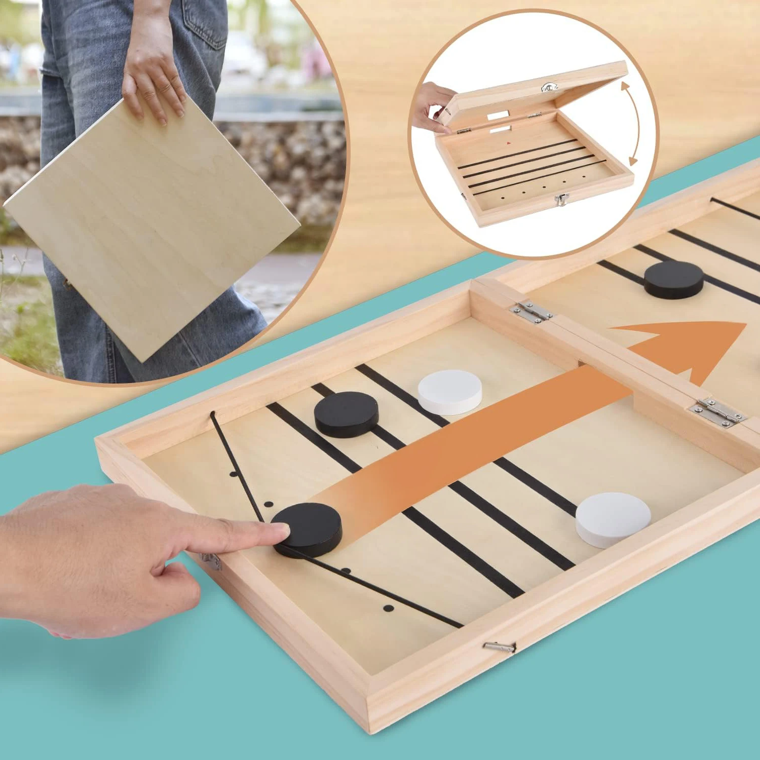 Slingshot Games Toy Table Desktop Battle Wooden Hockey Table Game Foldable Large Fast Sling Puck Game,