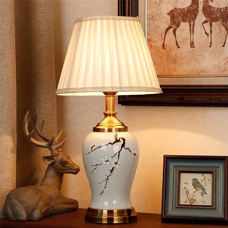 Contemporary Ceramics Table Lamp American Style Living Room Bedroom  Bedside Desk Light Hotel engineering Decorative