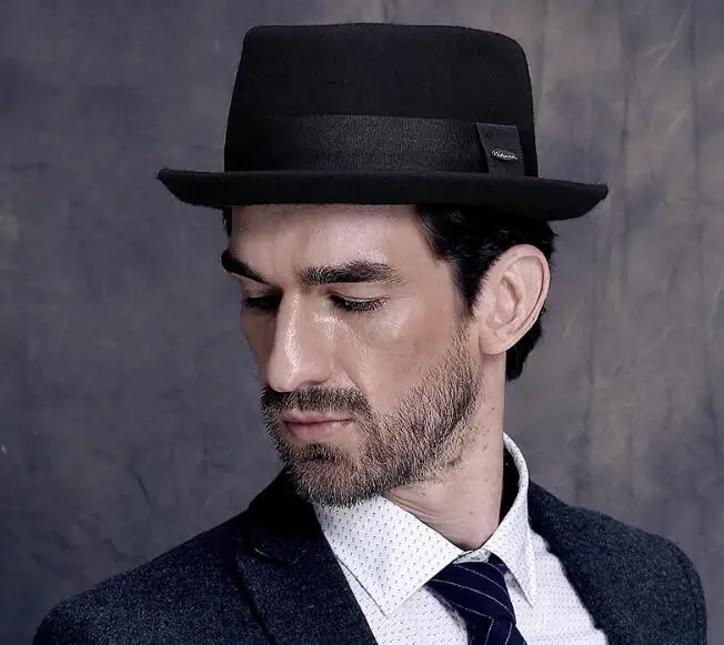 Top Sale New Elegant Vintage Pork Pie Homburg Hat Europe 100 Wool Fedora Hat