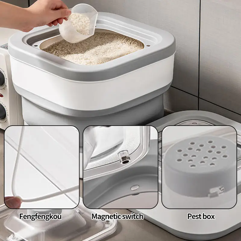 Reusable Silicone Folding Rice Bucket kitchen Plastic Rice Storage Box Cereal Container Foldable Storage containers Food Boxes