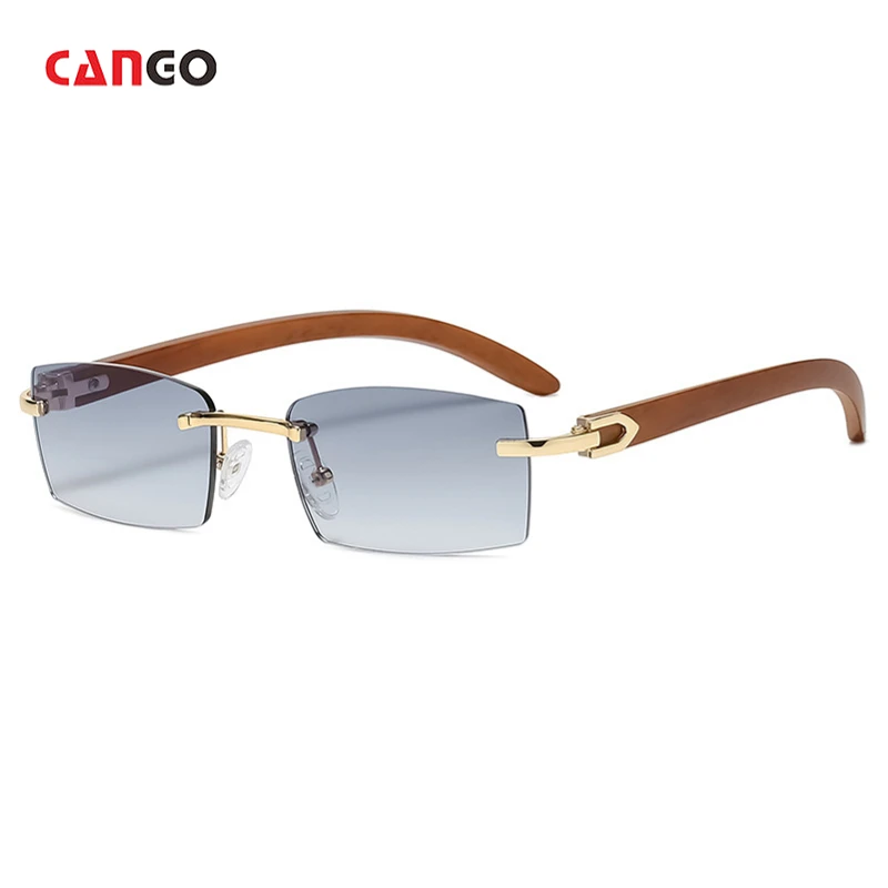 High quality Uv Protection Fashion vintage wooden rimless sunglasses men rectangle uv400 eyewear acetate sunglasses wholesale