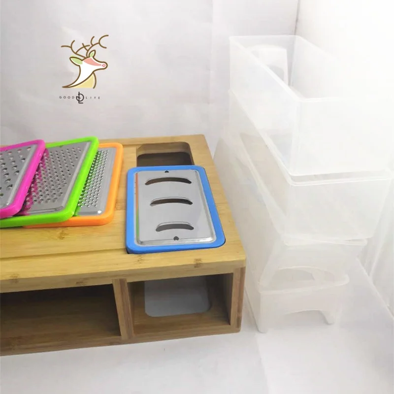 Costom Large Bamboo Cutting Board With Containers For Kitchen Chopping Boards With 4 Compartments with  4 grater