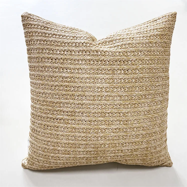 Farmhouse Use Straw Plaited Article Woven Boho Cushion Cover High Grade Handmade Pillow Cover Velvet Back Fabric
