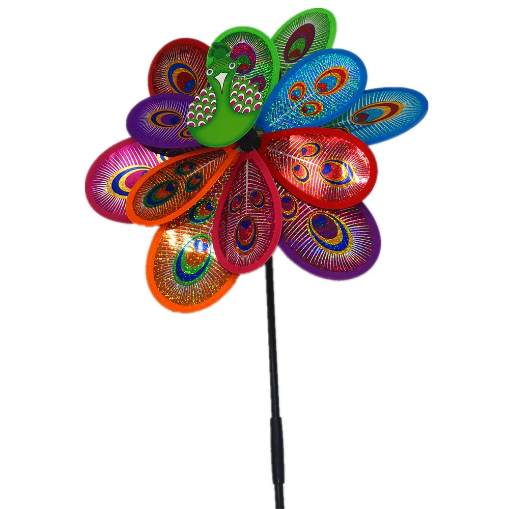 
Beautiful Peacock DIY Windmill with waterproof Bling leaves Kids Toy Windmill for Garden Party Decoration 