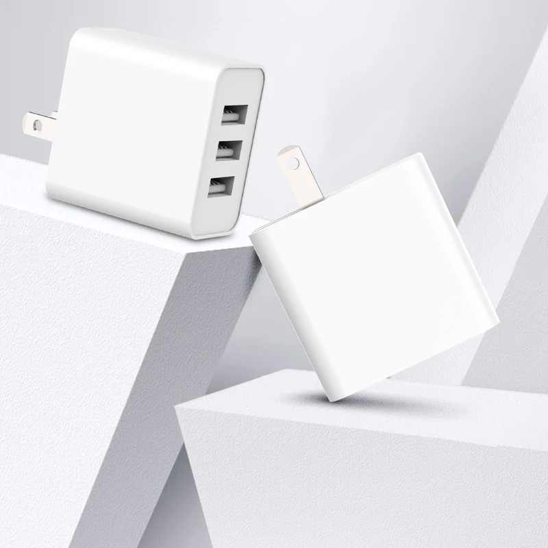 Multi ports 3 USB wall charger adapter triple ports 5V 2.4A usb wall adapter with foldable plug design