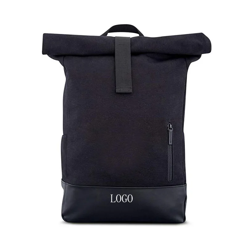 Fashion Custom Logo Softback Canvas Cycling Laptop Bicycle Simple Roll Top Backpack