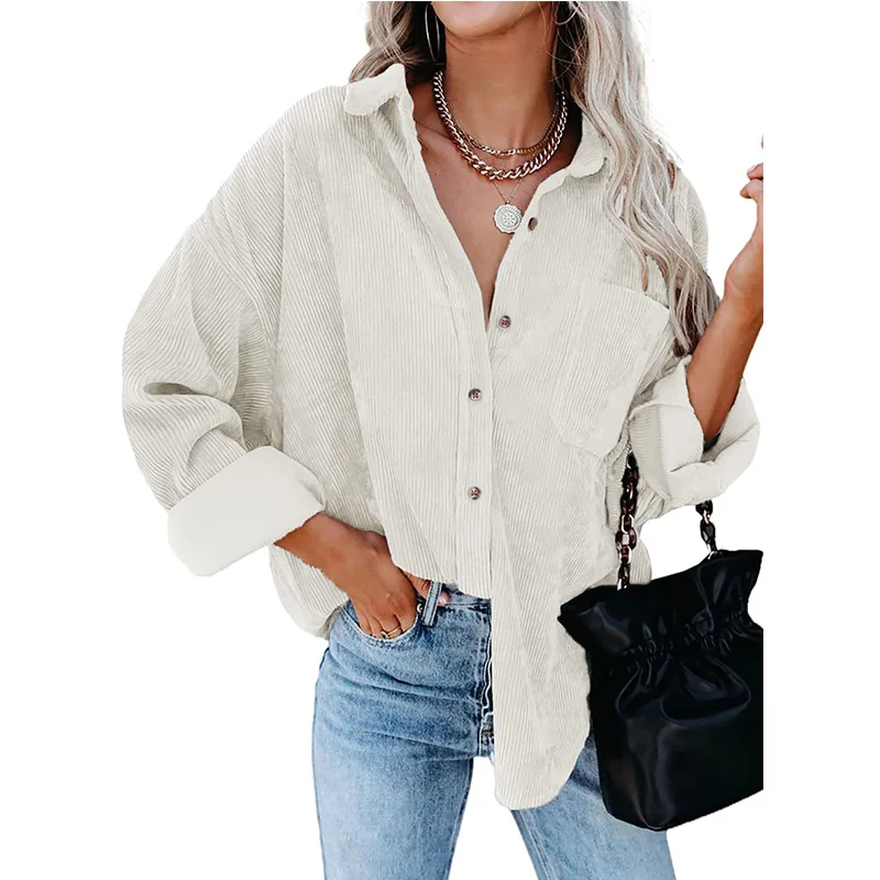 Women Corduroy Shirts Casual Long Sleeve Button Down Blouses Top
