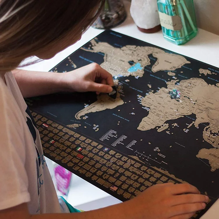 Custom Glossy Finish Plastic Scratch Off Map PVC Perfect Gift For Travelers