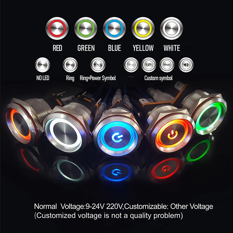 LB22C/LB25C Metal High Current Button Switch Self-locking Reset 2NO Ring ring power supply standard light