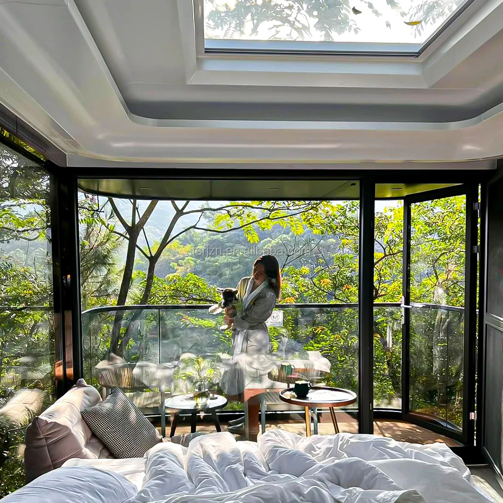 Manufacturer Hot Selling Prefab cabins Rotproof Fireproof Aluminum Material Customized Futuristic houses for Vacations