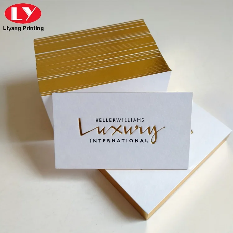 Custom Gold Foil Edge Border Cotton Thick Cardboard Paper Letterpress Business Card with Logo Printing