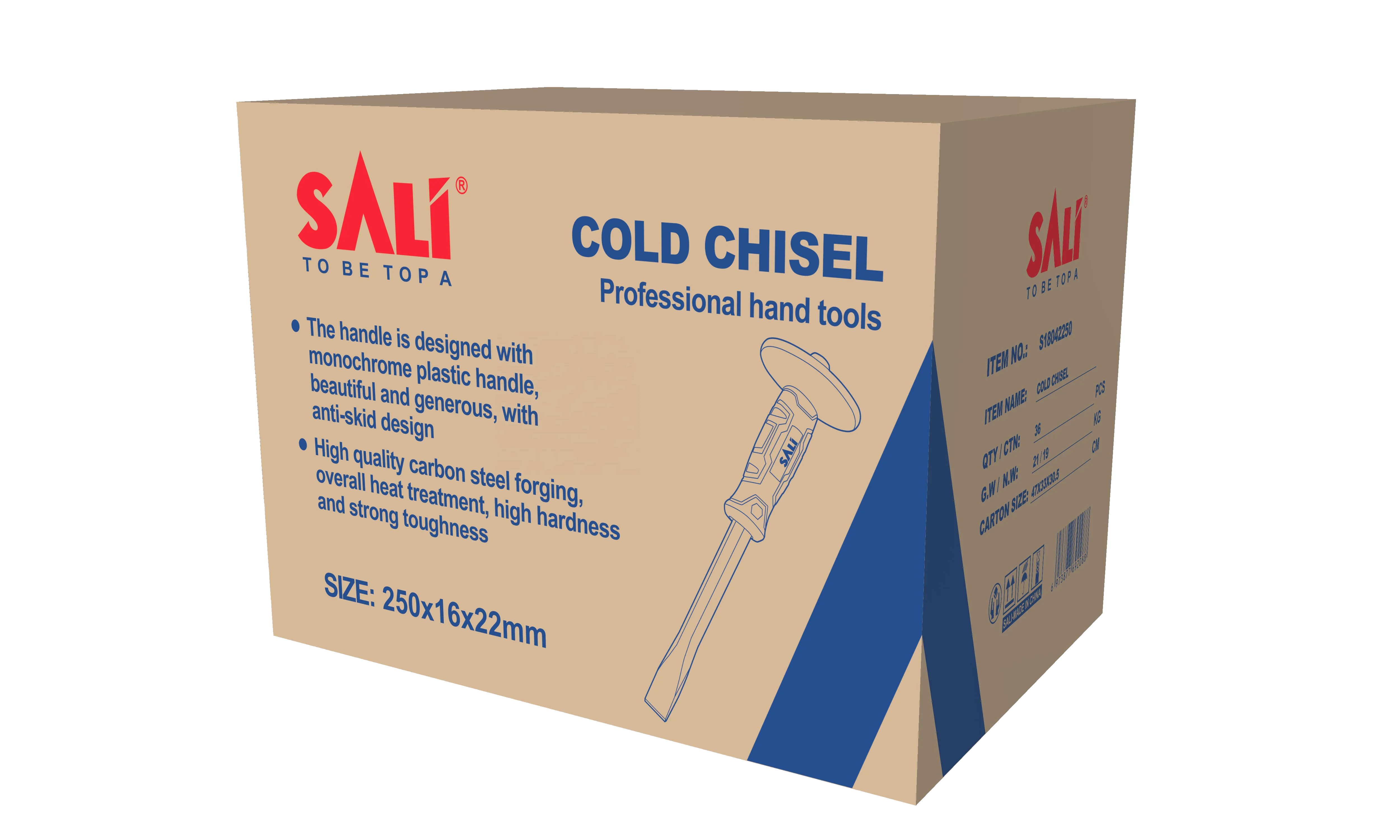 45# Steel 300*18mm ABS Shock-absorb Soft Cover Handle Flat Head Cold Chisels