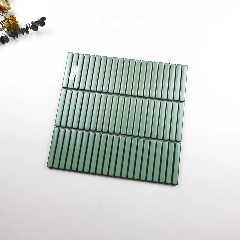 Hot Sale Premium Bathroom Kitchen Backsplash Wall Glazed Stackbond Glossy Ceramic Strip Kitkat Finger Mosaic Tile