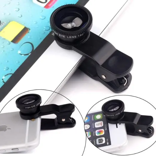 
2018 Promotion Product Universal Cell Phone Camera Lens Kit , 3 in 1 Fish Eye Lens Camera Lens for Mobile Custom LOGO 