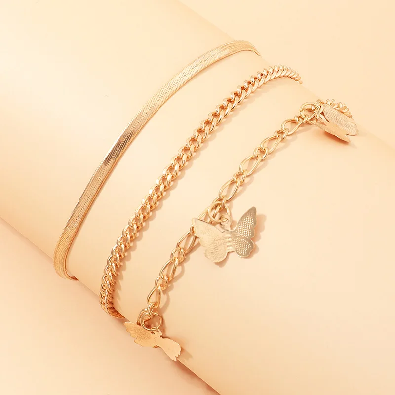  Simple Snake Chain Body Gold Plated Alloy Anklets Butterfly Accessories For