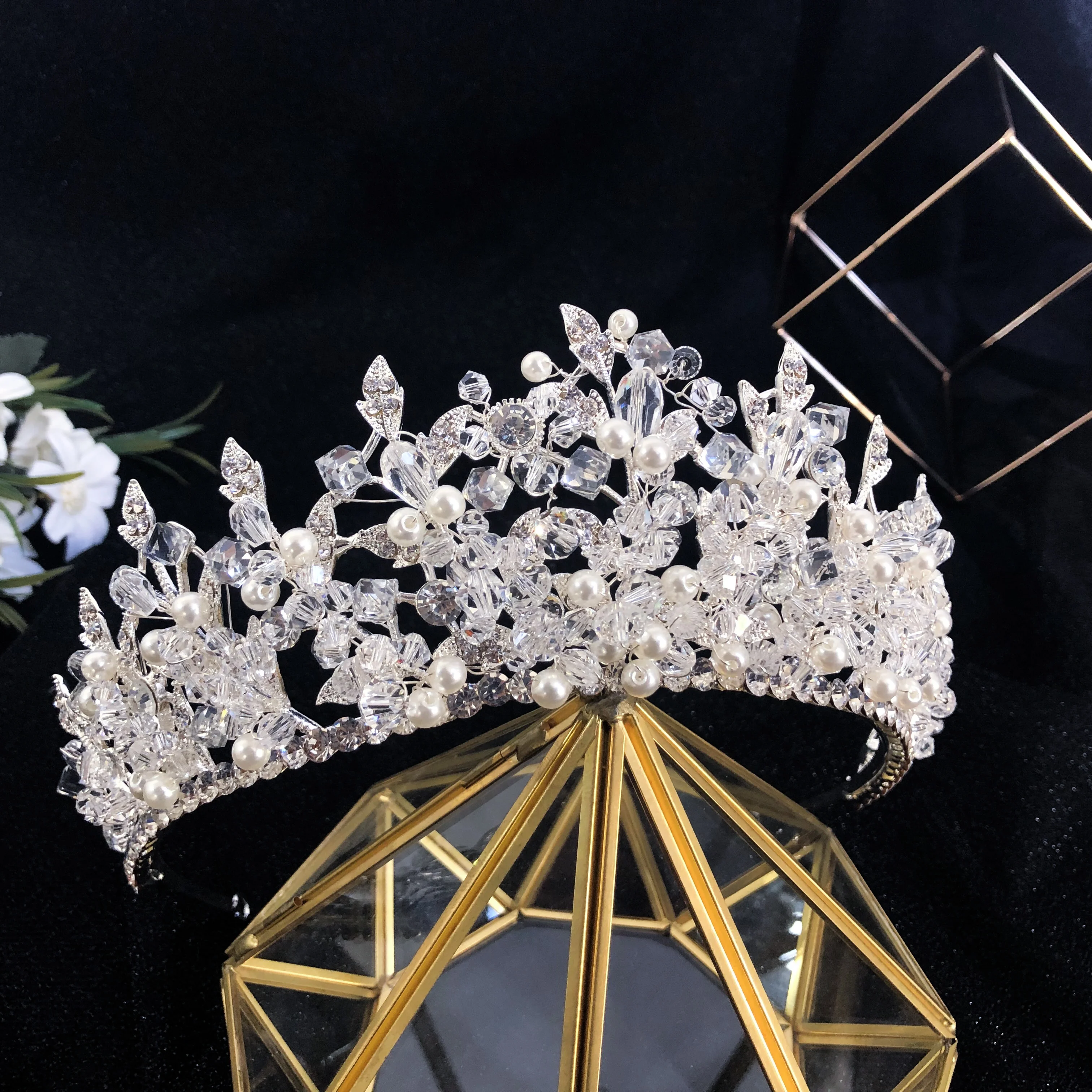 Factory Wholesale new Design Bridal Flower Luxury Tiara Silver Princess Crown Tiara