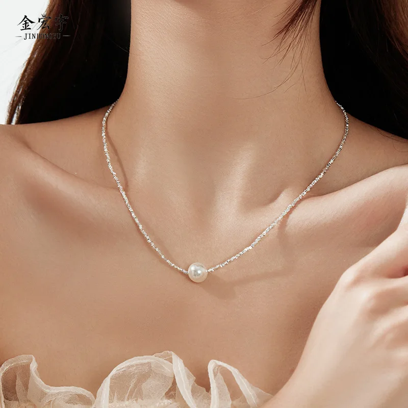 Minimalist Irregular Fashion Jewelry 925 Sterling Silver Freshwater Pearl Necklace For Women