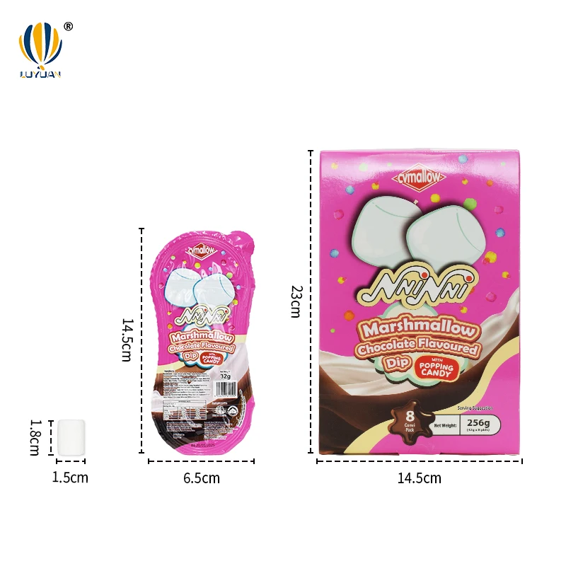 Custom Wholesale Marshmallows Dipped in Chocolate Sauce and Popping Candy 4 In 1Box Candy For Kid Marshmallows Candy
