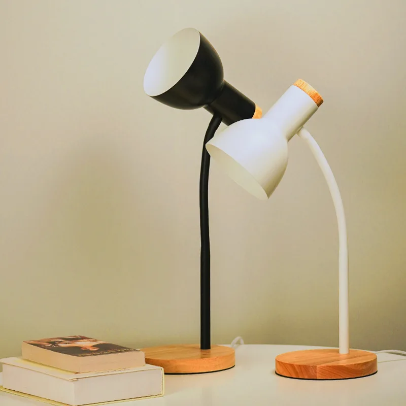 Solid wood base American simple 360 degree silicone hose adjustable lamp table for study reading