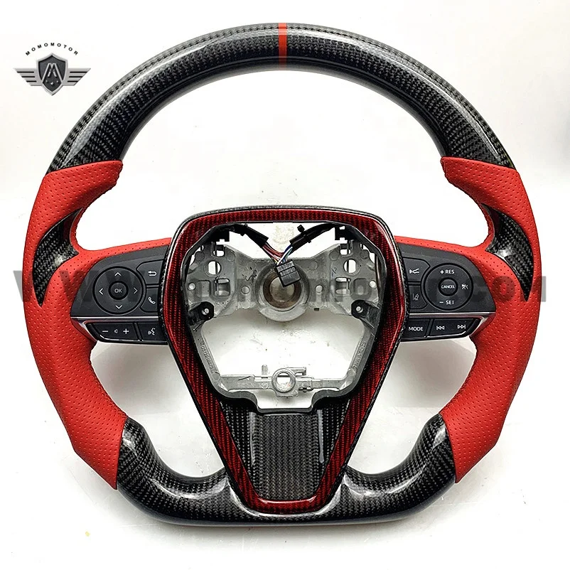 CUSTOM DESIGN FOR TOYOTA CAMRY CARBON FIBER  STEERING WHEEL WITH RED LEATHER COVER  RACING SPORTS STEERING WHEEL
